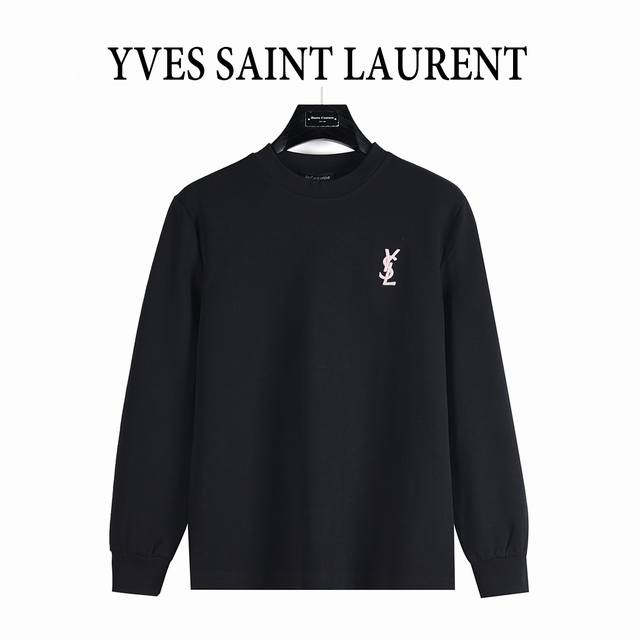 Saint Laurent 圣罗兰 25Fw 后背字母Logo刺绣长袖T恤 定织定染 水洗柔滑长绒棉、克重310克、最新专柜款，打底衫长袖 胸前及后背Logo字