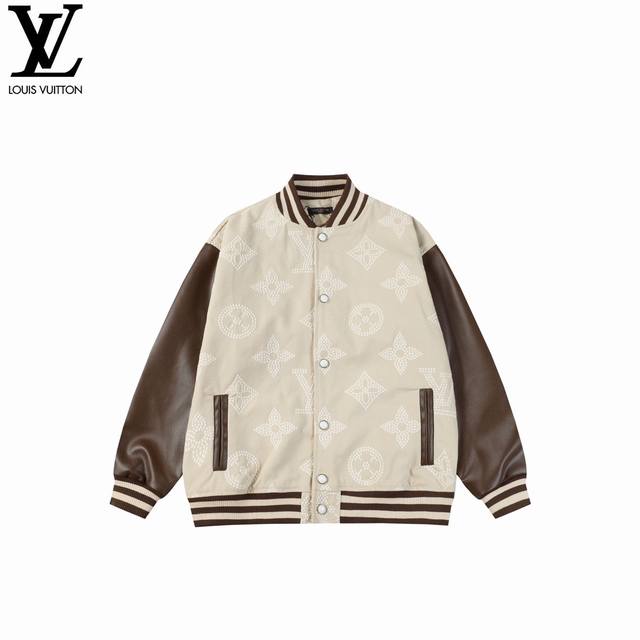 Louis Vuitton 路易威登 25Ss 满印定位花棒球服 -采用牙刷绣工艺 一比一还原五金配件 -荔枝纹皮革手袖搭配龙凤尼面料 舒适高档 Size:M