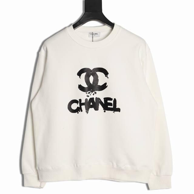 Chanel 香奈儿 25Fw 泼墨圆领卫衣 480G高级精梳棉面料 专柜领标 代购级白色厚板吊牌 原版吊粒 前后都是立体发泡印花 层次感很强 男女同款 情侣款