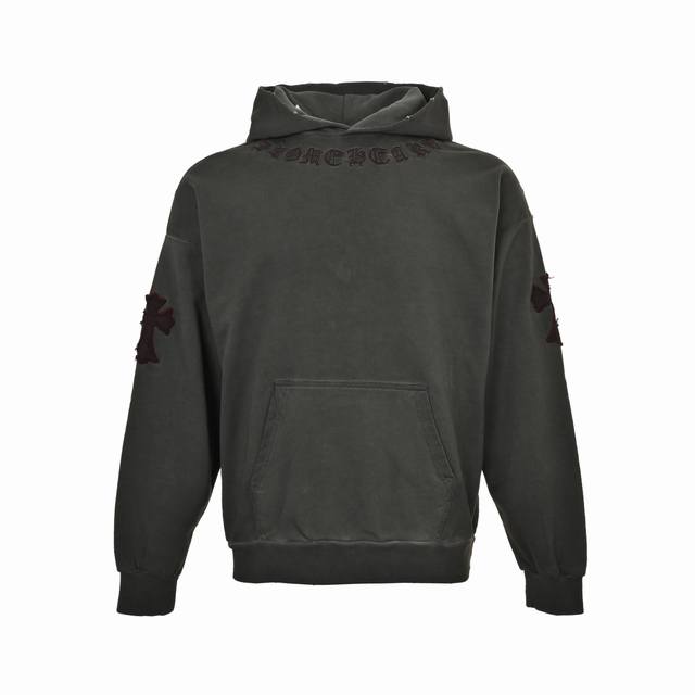 Chrome Hearts 克罗心 25Fw 贴布十字架水洗做旧连帽卫衣 采用订色订染毛圈纯棉卫衣面，420G双股双纱，手感舒适 进口针织针梳棉进行制作，厚度适