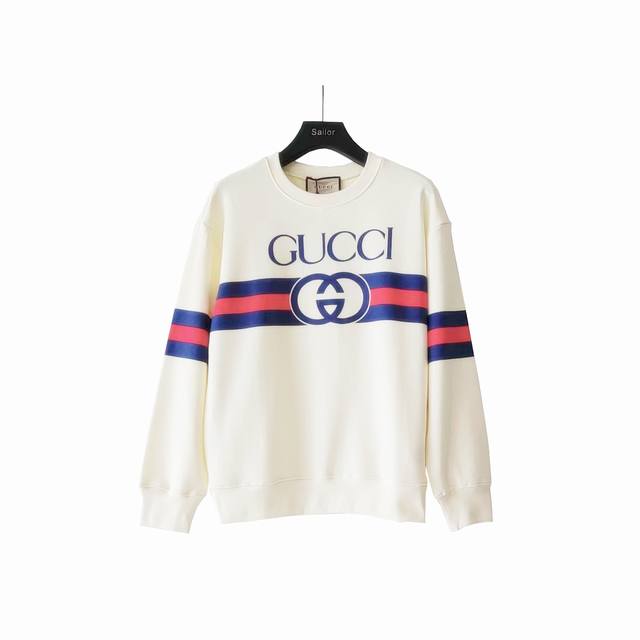 实拍细节图+尺码表 Gucci 古驰 双G红蓝条Logo印花圆领卫衣 年度最新配色Logo可盐可甜，400G双股纯棉精梳面料，上身挺括不拉夸，同缸染色1*1双纱