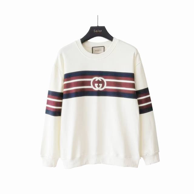 新款上新 实拍细节图+尺码表 Gucci 古驰 24Ss 双G红蓝条Logo圆领卫衣 选用客供定制针织100%纯棉面打造,面料手感细腻，厚实有质感的纯棉布 高密