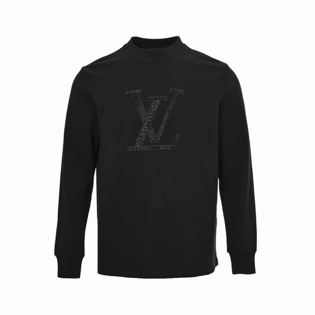 Louis Vuitton 路易威登 25Fw 大Logo串珠刺绣长袖T恤 定织定染 水洗柔滑长绒棉、克重310克、最新专柜款，打底衫长袖 本款T恤以串珠刺绣描
