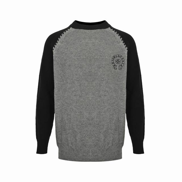 Chrome Hearts 克罗心25Ss马蹄十字架刺绣插肩毛衣 撞色拼接插肩圆领针织毛衣,针织纹理独特,软糯亲肤,前后经典图案刺绣。复古时髦。撞色插肩袖设计, Chrome Hearts 克罗心25Ss马蹄十字架刺绣插肩毛衣 撞色拼接插肩圆领针织毛衣,针织纹理独特,软糯亲肤,前后经典图案刺绣。复古时髦。撞色插肩袖设计,