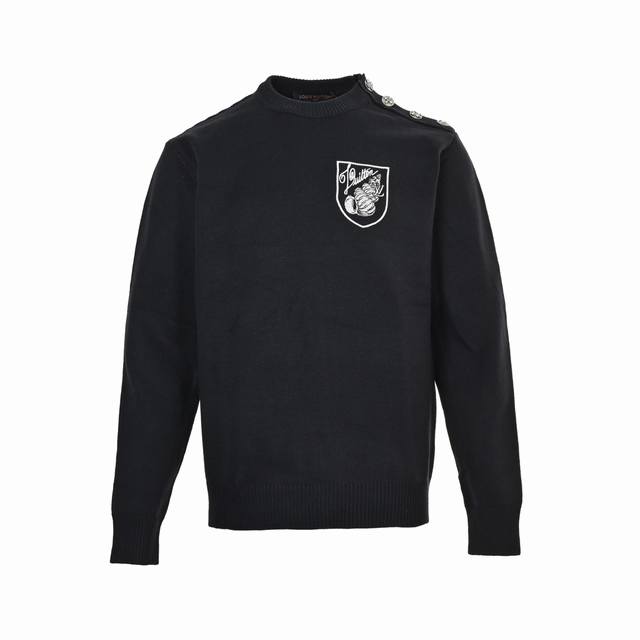 Louis Vuitton路易威登24Ss 海螺刺绣钻饰圆领毛衣 原14,600购入，航海系列。大身采用采用7针电脑横机进行织片，高支高密订染纱线，毛料定制烧毛