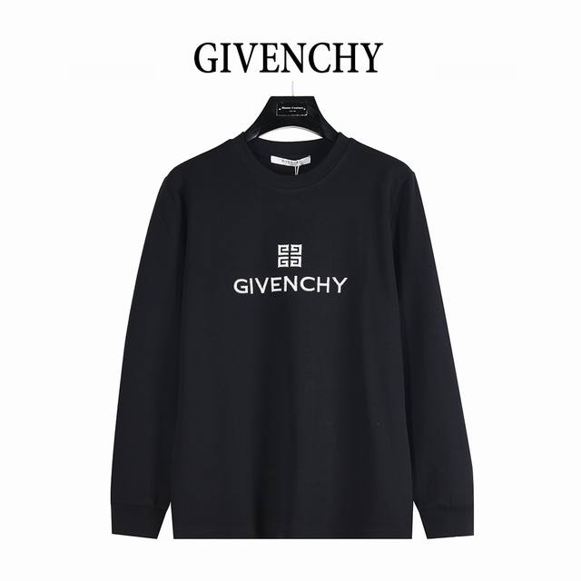 Givenchy 纪梵希 25Fw 宫格Logo字母刺绣长袖T恤 定织定染 水洗柔滑长绒棉、克重310克、最新专柜款，打底衫长袖 简约百搭经典~神T 金属三角标
