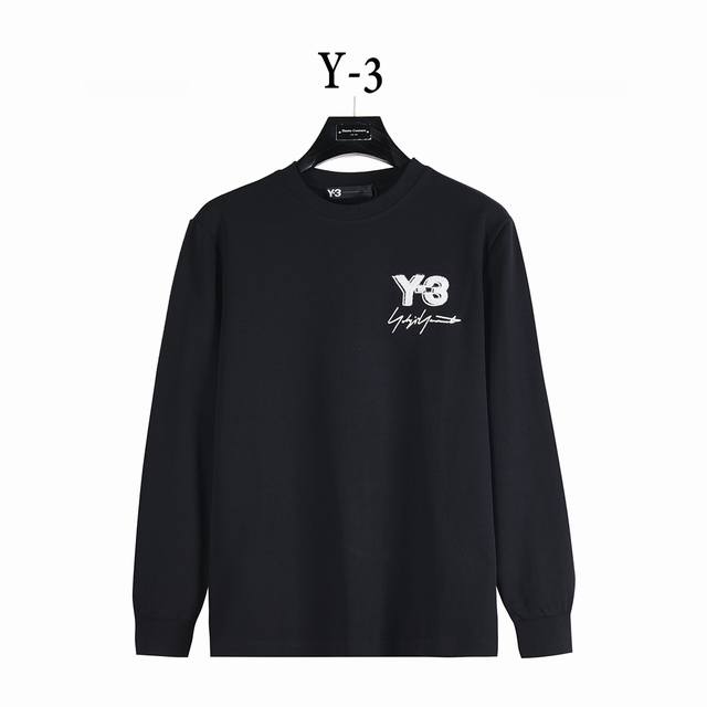 Y-3 山本耀司 25Fw 字母Logo签名刺绣长袖T恤 定织定染 水洗柔滑长绒棉、克重310克、最新专柜款，打底衫长袖 简约百搭经典~神T 金属三角标胸前小口