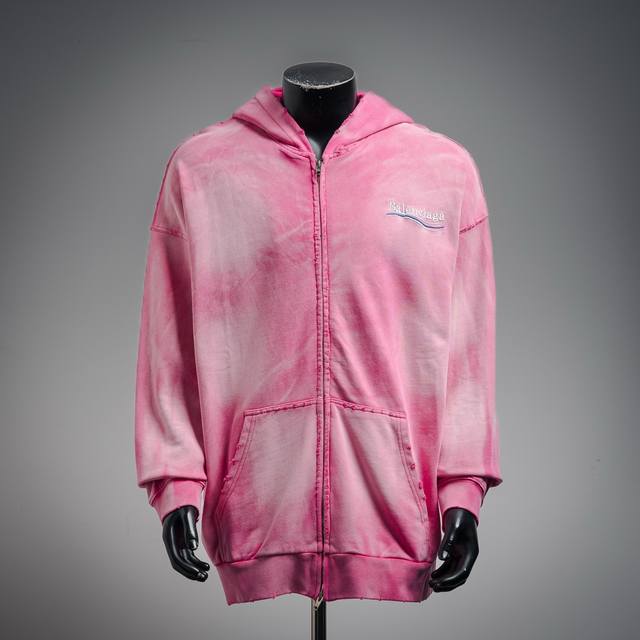 Balenciaga 巴黎世家 Blcg23Ss重工洗水扎染炒雪花可乐刺绣开衫长袖连帽卫衣 高版本30Ss巴黎世家Balenciaga爆款重工扎染炒花水洗挑破工