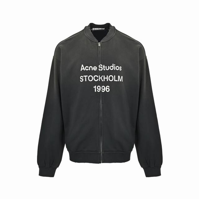 Acne Studios 25Fw 1996喷墨拉链棒球服外套 重磅针织棉+丝麻面料混纺织造 高标准做旧水洗工艺让成衣着身舒爽透气 高工艺渲染做旧水洗纹理套毛的