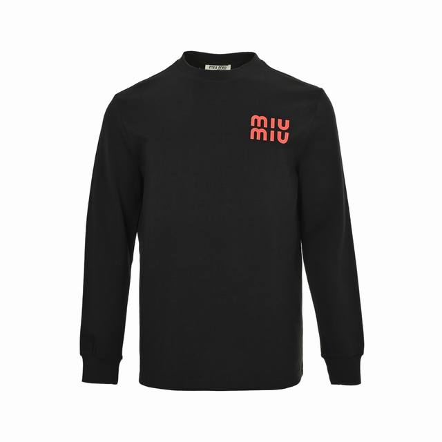 Miu Miu 缪缪 后背大Logo发泡贴皮刺绣长袖T恤 定织定染 水洗柔滑长绒棉、克重310克、最新专柜款，打底衫长袖 对照原版做丝滑超柔处理 胸口后背大Lo