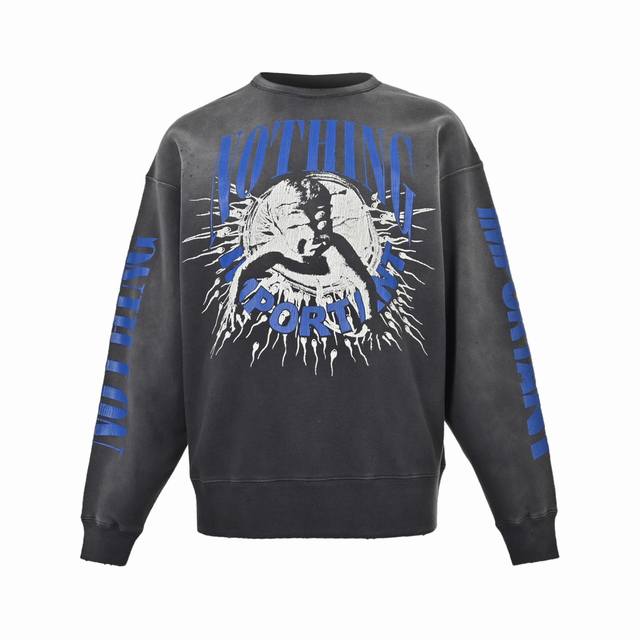 Saint Michael 24Fw 圣婴蝌蚪印花圆领卫衣 面料选用 G纯棉面32织底8织精梳棉面料 内里半拉毛类摇粒绒面料 美式宽松落肩版型 整件衣服先经过成