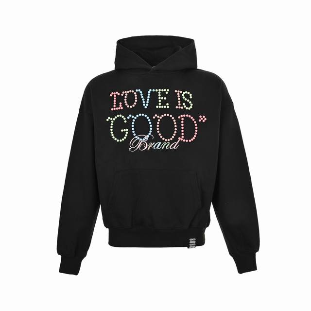 Goodbrand 限定马卡龙彩色珍珠字母连帽卫衣 马卡龙色珍珠连帽卫衣 男女同款，500克纯棉面料，原版1：1。 颜色：黑色、白色。 Size:S-Xl