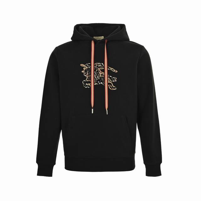 Burberry 巴宝莉 25Fw 格纹战马植绒印花连帽卫衣 Burberry新款带帽卫衣，以重磅棉绒打造宽松立体廓形 连帽设计搭配抽绳 轻松提升街头感，现代工