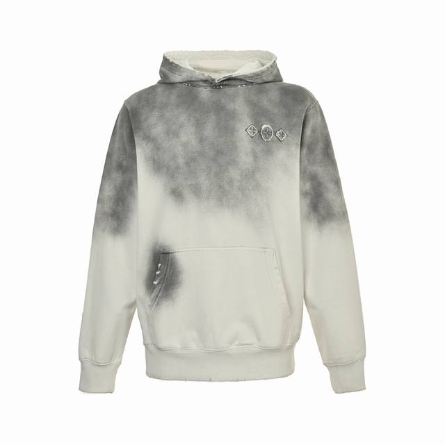 Louis Vuitton 路易威登 25Fw 激光烧花贴布Logo做旧连帽卫衣 路易威登2025秋季贴布刺绣原单专柜美式酸洗做旧激光烧花贴布绣情侣休闲带帽卫衣