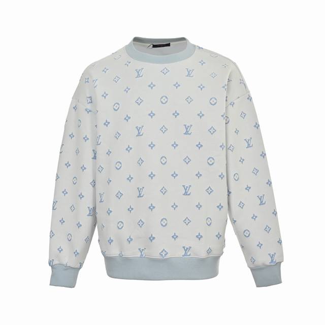 Louis Vuitton 路易威登 25Fw 满印烧花老花圆领卫衣 最高版本！定制面料440克牛肚毛圈面料！美式酸洗做旧原身布激光烧花贴布绣 字母精致刺绣！