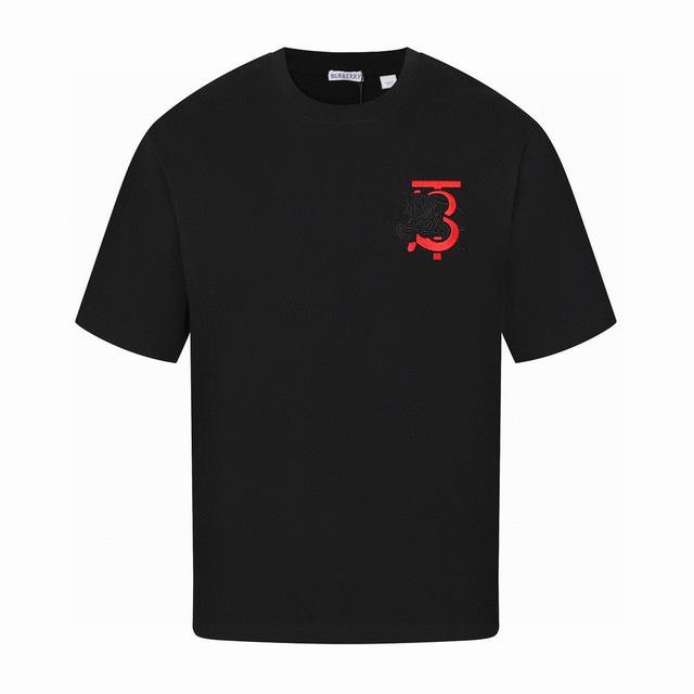 巴宝莉 Burberry 夏季新款，经典刺绣立体战马圆领短袖T恤，绣花采用立体工艺，高密度针数，贴肤舒适，耐看又好穿，经典简约Logo设计，定制290G 同缸染