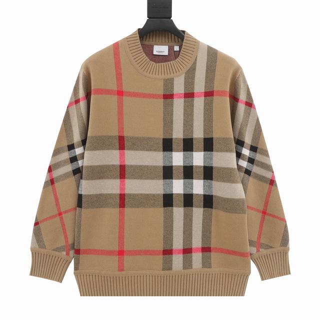 Burberry 巴宝莉 经典格纹圆领毛衣 原版8500购入，30羊绒70羊毛丝光起绒洗水处理，手感接近纯羊绒，贴身舒适，12针4色芝麻点工艺，克重700克，全