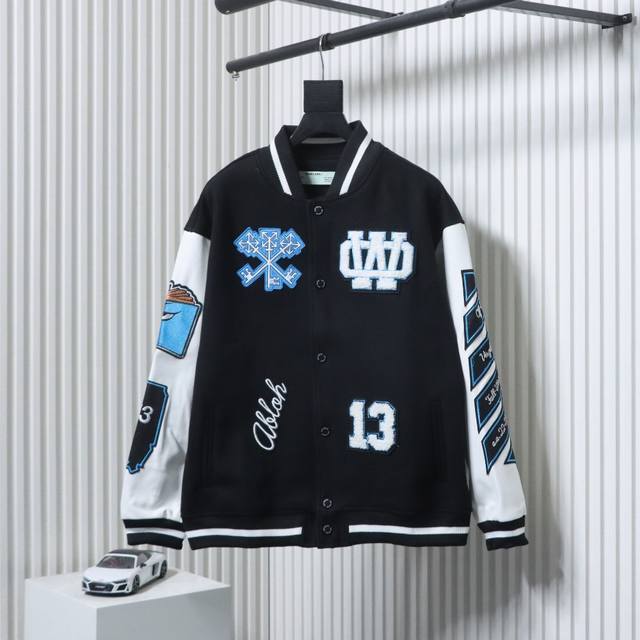 Off White 字母13走秀款毛巾绣棒球服外套 订购原版开模历时一个月终于出货了，简直太爱了上身真的超级帅。抖音某博主讲今年Off.While 新出的会成为