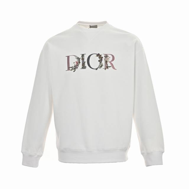 Dior 迪奥 23Fw 渐变花卉字母刺绣圆领卫衣 定织定染面料，定制领口三角螺纹+两侧螺纹，胸口绣花采用进口田岛刺绣，字母图案打底+渐变染色工艺后局部花卉刺绣