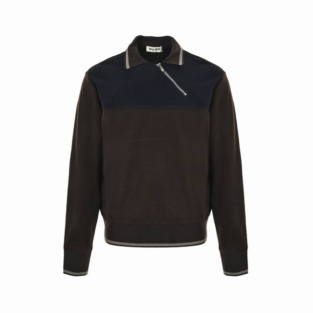 Miu Miu 缪缪 撞色斜拉链翻领卫衣 正品25 购入开发，定制丝滑黏胶锦纶氨纶卫衣面料 克，扁机罗纹，进口刺绣，面料酵洗，定制辅料，合身版型 Size:36