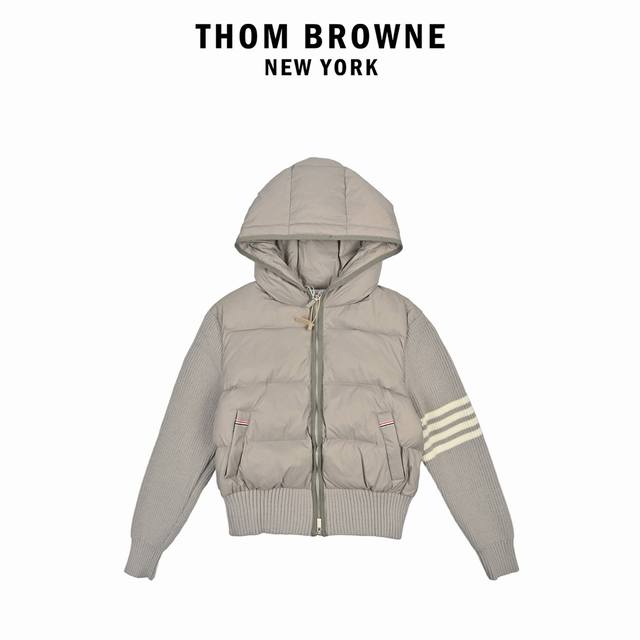 Thom Brown 四条杠条纹 针织拼接羽绒外套 Thombrowne T家针织拼接四条杠带帽90白鸭绒羽绒服女款休闲学院风外 越简单就越好看！！永恒不变的真