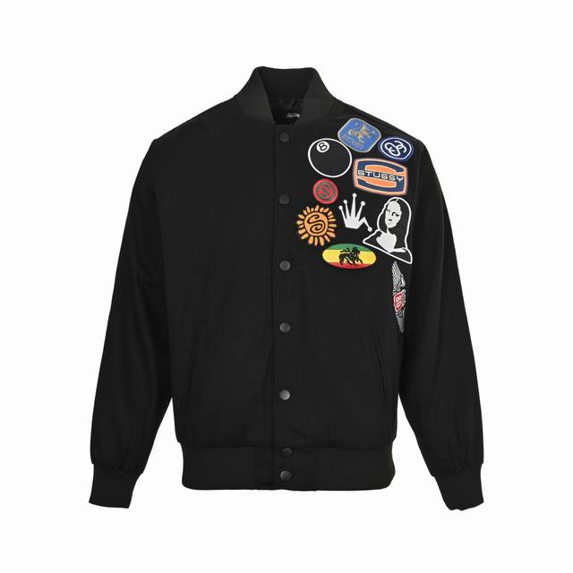 Stussy 斯图西 刺绣徽标棒球服外套 正反面20个刺绣徽章标补丁 Og味十足 斯图西今年秋冬款不多说 直接拉满 上身版型设计非常时尚潮流休闲百搭，嘎嘎帅气！