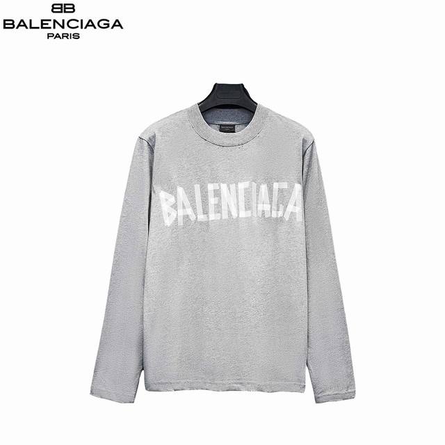 Balenciaga 巴黎世家做旧水洗胶带Logo长袖 抢购Zp开发定染面料色.破洞.印花.水洗.做旧.版型. 采用26S 1*2精棉双纱平纹， 克；搭配32S