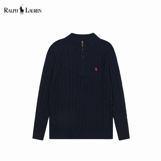 Ralph Lauren 拉夫劳伦 经典绞花半拉链毛衣 胸口高密度Logo百灵达万针刺绣，吊牌辅料原版定制。 进口纱线羊毛混纺材质，上身超级舒适亲肤。 小标战马