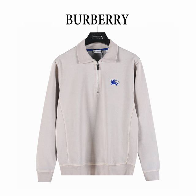 Burberry 巴宝莉 25Fw 小标战马刺绣半拉链翻领卫衣 定制430克博麟毛圈双股面料 胸口高密度Logo刺绣 背部Burberry大标万针刺绣 吊牌辅料