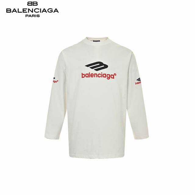 Balenciaga 巴黎世家 24Ss前后绣花3M长袖 采用26支双纱 300克重面料 进口针织针梳棉进行制作，厚度适中，有垂感又有轮廓型，上身就是一个舒适！