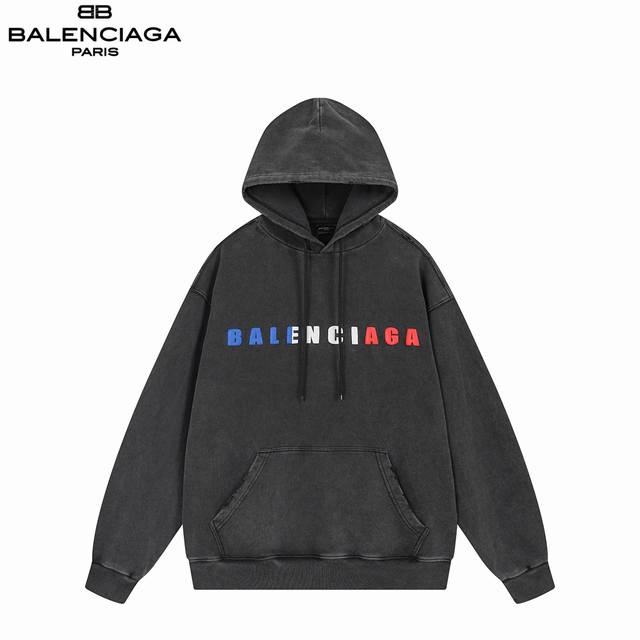 Balenciaga 巴黎世家25Fw拼色字母压胶连帽卫衣 砖柜同步.面料采用巴黎Zp定织定染全棉大卫衣，克重460克，布面干净.布纹清晰，柔软舒适，螺纹釆用定