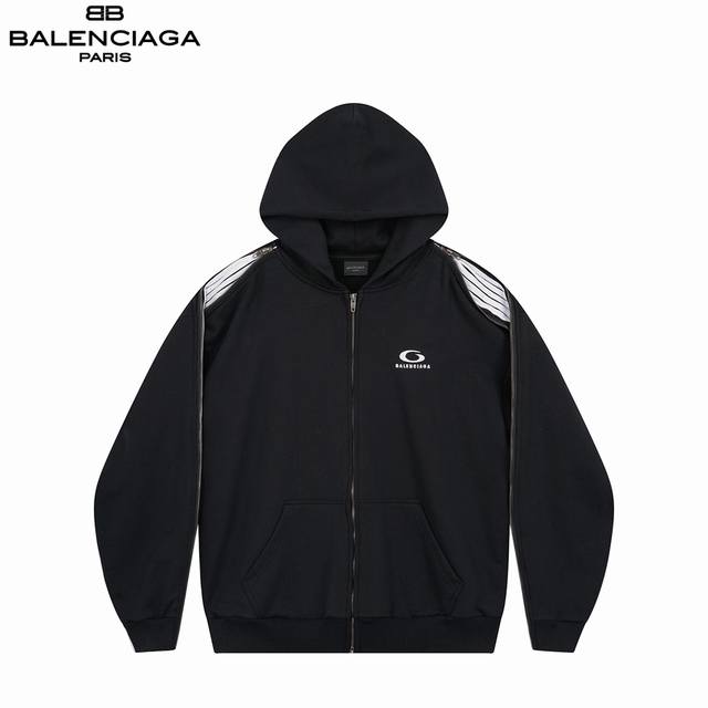 Balenciaga 巴黎世家 25Fw肩袖拉条连帽外套 前左胸口刺绣经典Logo接链开衫连帽卫衣，超重工艺制作生产。砖柜同步，第一时间研发 面料采用巴黎Zp定