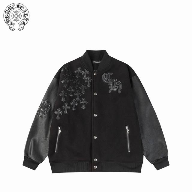 Chrome Hearts 克罗心25Fw贴皮刺绣款棒球服 -重工五金配件一比一还原 -口袋圣剑拉链设计 -龙凤尼搭配荔枝纹手袖 M L Xl Xxl