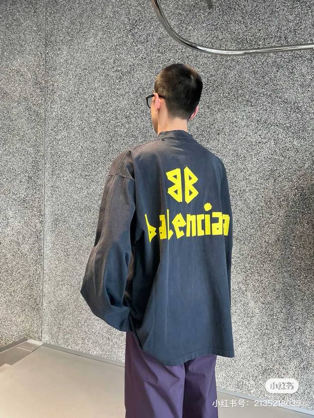 顶级版本 #Balenciaga#巴黎世家胶带字母Logo印花破坏长袖T恤 官方原版 采用巴黎定织定染双纱纯棉面料 克重280G 螺纹釆用定织定染无色差 印花采