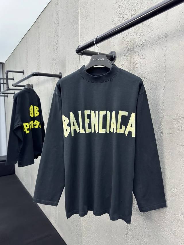 顶级版本 #Balenciaga#巴黎世家胶带字母Logo印花破坏长袖T恤 官方原版 采用巴黎定织定染双纱纯棉面料 克重280G 螺纹釆用定织定染无色差 印花采