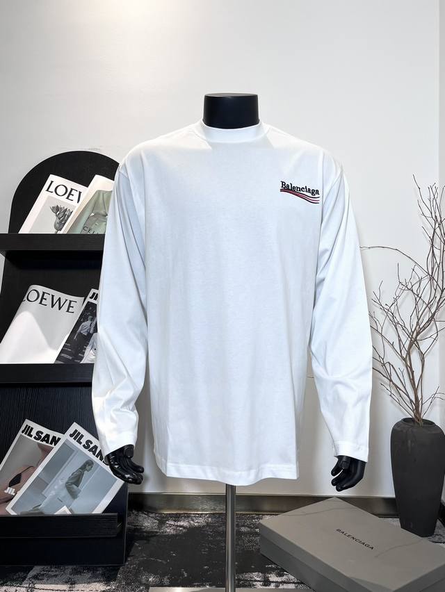 顶级版本 #Balenciaga#巴黎世家经典可乐海浪刺绣字母Logo长袖T恤 官方原版 采用巴黎定织定染双纱纯棉面料 克重280G 螺纹釆用定织定染无色差 刺