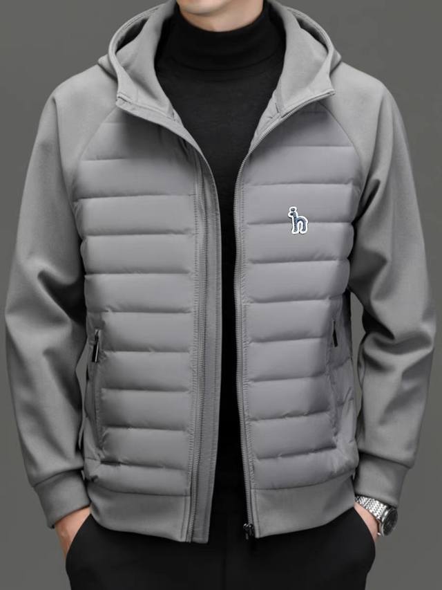 90%白鸭绒 不是90%国标绒衣服白送！！！ Hazzys 哈吉斯轻奢系25年秋冬纯色简约拼接宽松连帽90白鸭绒情侣款连帽羽绒服外套 羽绒为漂白 对比漂白衣服