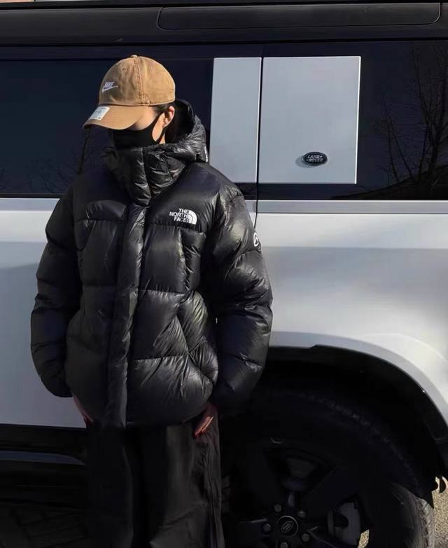 模特图# The North Face 北面两色印花连帽柔软舒适保暖羽绒服 户外界中的第一品牌！！ 此款为情侣款连帽设计羽绒服，海外砖柜专推款！ 整件衣服结合独