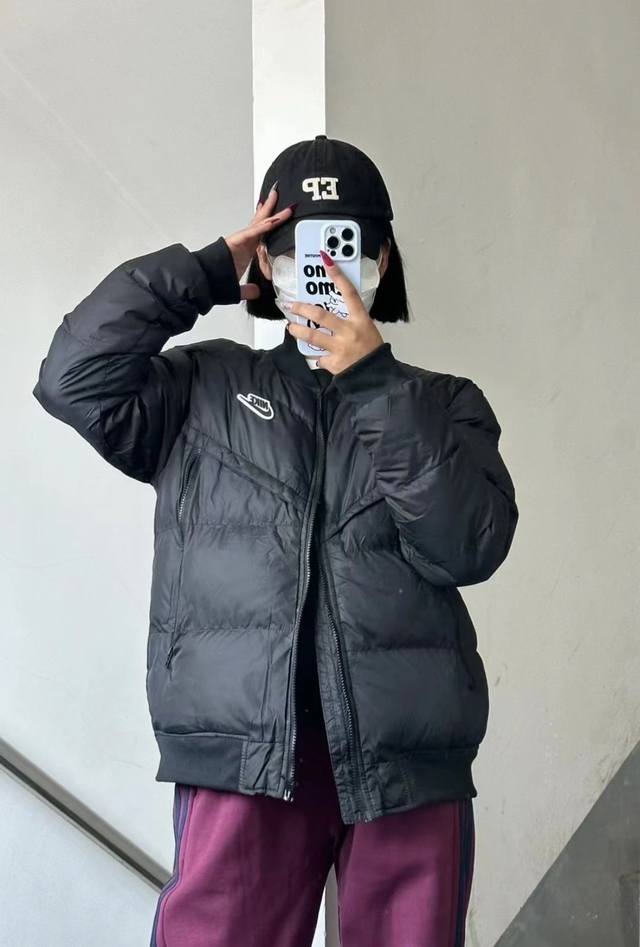 模特图# 立体硅胶 非常火爆！柜子同款！还原客供面料！高逼格！24Ssnike 耐克冬季男女同款情侣款男士拼色拼接保暖个性棒球领飞行夹克棉服棉衣青年立领短款休闲