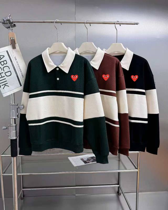 川久保玲 Paly 2025秋季新品 男士长袖加厚相拼间色翻领Polo！！ 休闲中带着商务的感觉！品味十足！！国内专柜在售款！！但这单是老外特定款！！ 准备出海
