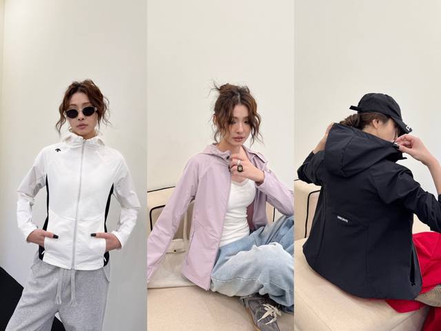 Descente迪桑特Women’S Training系列Tough女士防泼水外套秋 采用质感梭织面料制成的连帽运动外套。真正的1:1复刻。采用撞白拼色面料。不