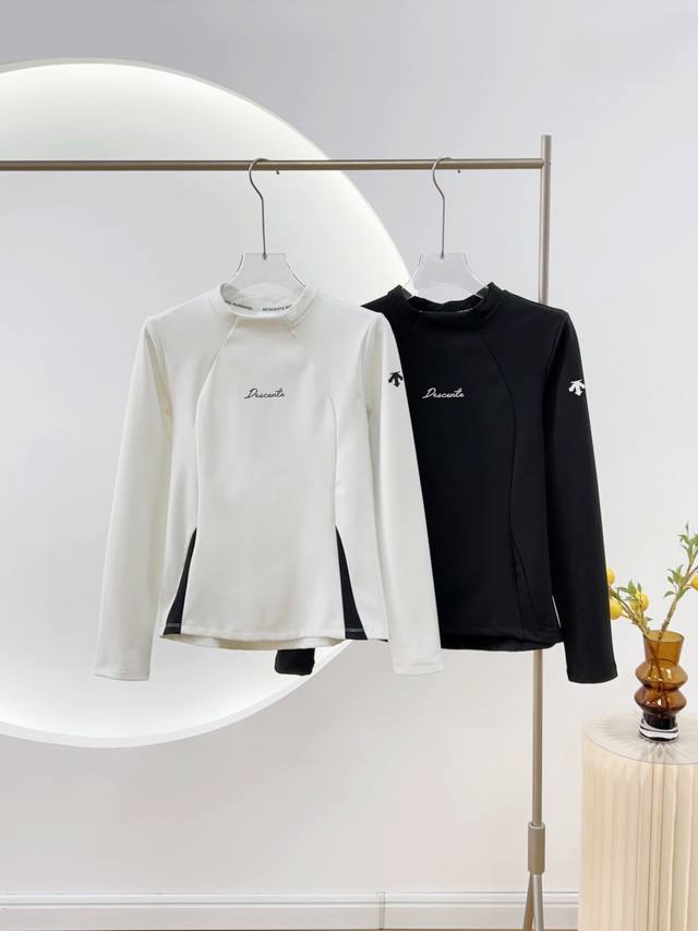 迪桑特Women’S Ski系列女士半高立领拉绒长袖针织衫D4432Stl91 采用涤棉拉绒面料，弹力亲肤长袖打底衫！吸湿排汗，弹力延伸，亲肤舒适 前Dst印花