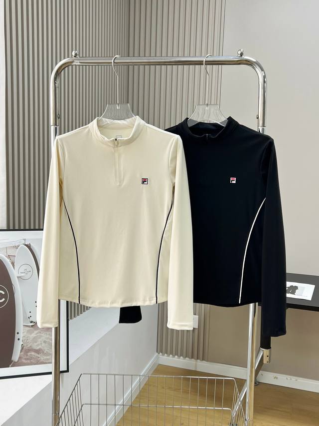 Fila斐乐女长袖T恤2025秋季新款网球运动半拉链户外健身训练上衣 女王炸街单品来了 高级感不是普通面料可以比拟的，专柜定制澳塞棉，触感舒适细腻，柔软轻盈，厚