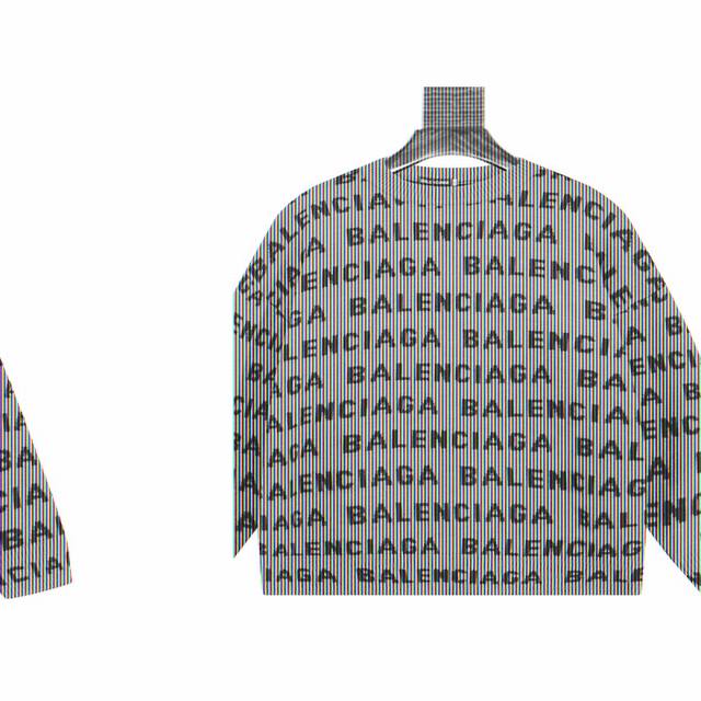 巴黎世家 满印Logo针织圆领毛衣 图案设计：满幅印有品牌标识“Balenciaga”，通过重复的字母元素强化品牌辨识度，属于品牌标志性的满印Logo设计语言，
