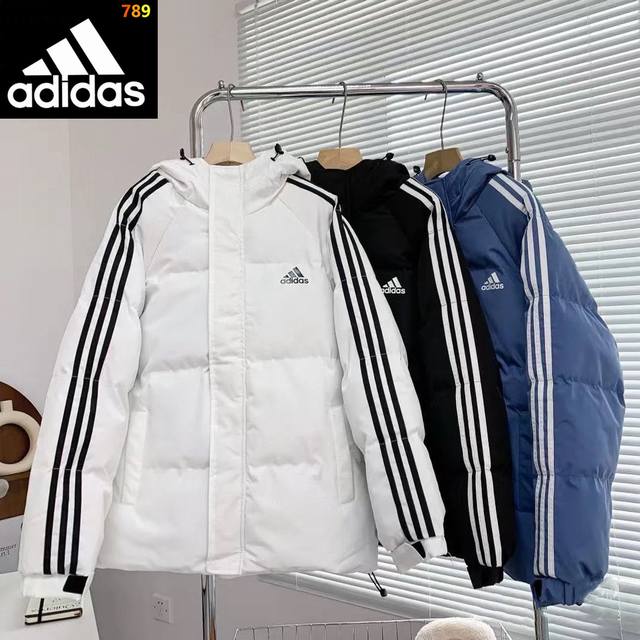 Adidas 阿迪达斯专柜经典款三条杠棉服2025Ss冬季新款 经典百搭双色，男女同款，专柜长青百搭款，冬季衣橱必备抗寒保暖神器 袖口松紧设，抗寒保暖胸前经典小