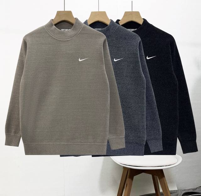 高品质 Nike-卫衣刺绣工艺 新款加绒-水晶雪貂绒-圆领通勤针织毛衣外套 高品质针织毛衣 简约风 柜上卖爆的款式！版型巨好！商务休闲男士必备款！！ 简约纯色款