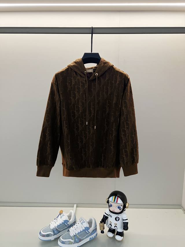 Dior 迪奥 420克定制提花面料连帽卫衣 经典款老花暗纹字母Logo提花标识 官方同步 高版本 高品质 时尚个性 百搭潮流 纯原品质 原版面料 吊牌 领标