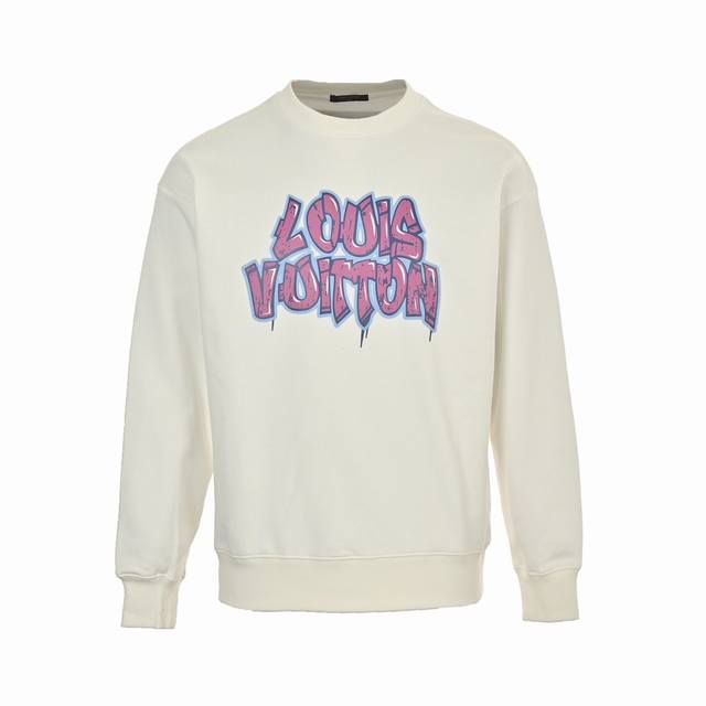 Louis Vuitton 路易威登 24Fw 前后涂鸦字母Logo圆领卫衣 420克重纯棉面料毛圈底定制32支2*2螺纹 成衣两遍水洗处理 面料舒适亲肤无异感