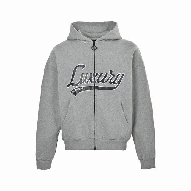 Balenciaga 巴黎世家 25Fw 贴皮字母刺绣拉链连帽外套 采用订色订染毛圈纯棉卫衣面，500G双股双纱，手感舒适 进口针织针梳棉进行制作，厚度适中，有