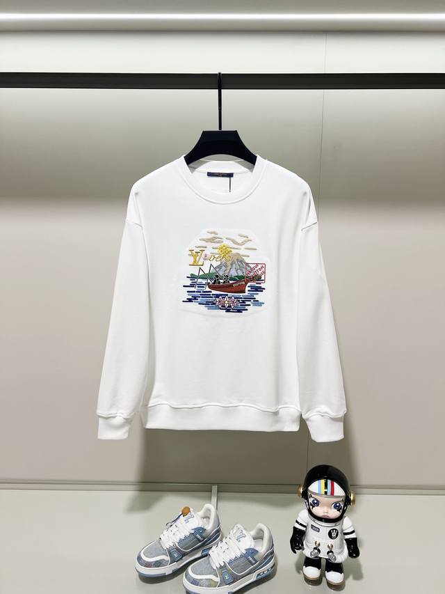 Louisvuitton 路易威登420克纯棉圆领卫衣 垂钓者风景画字母Logo刺绣标识 官方同步 高版本 高品质 时尚个性 百搭潮流 纯原品质 原版面料 吊牌